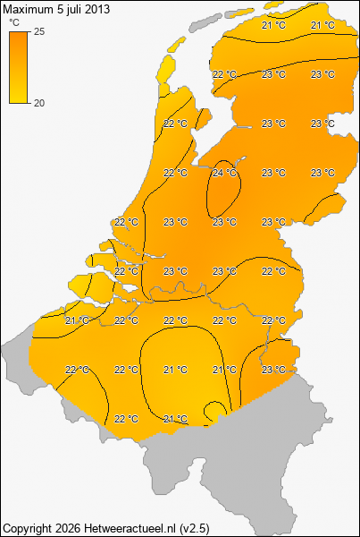 Maximum temperatuur 5 juli 2013
