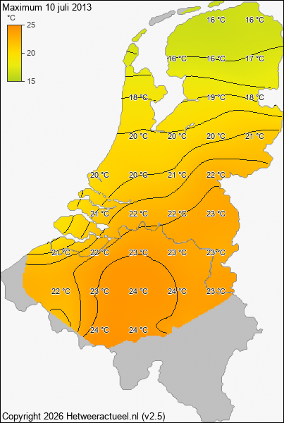 Maximum temperatuur 10 juli 2013