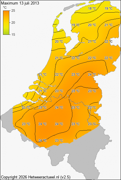Maximum temperatuur 13 juli 2013