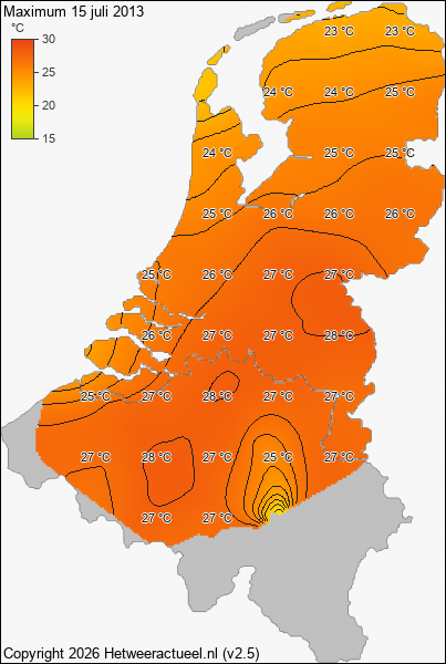 Maximum temperatuur 15 juli 2013
