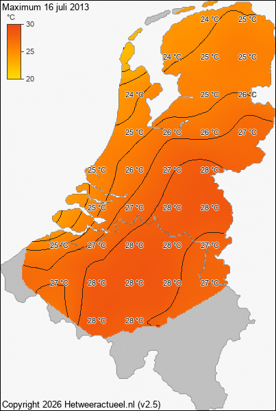 Maximum temperatuur 16 juli 2013