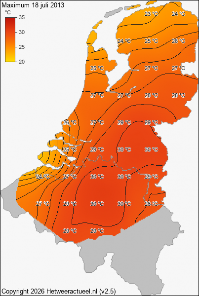 Maximum temperatuur 18 juli 2013