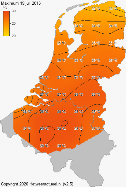 Maximum temperatuur 19 juli 2013