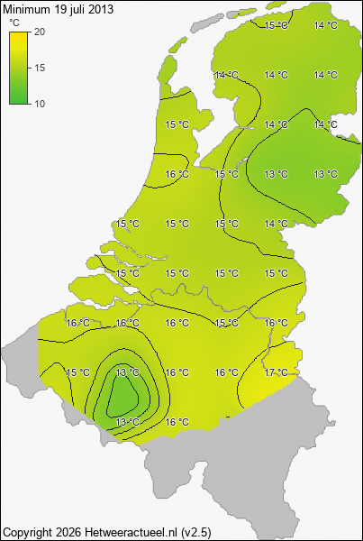 Minimum temperatuur 19 juli 2013