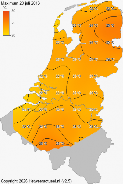Maximum temperatuur 20 juli 2013