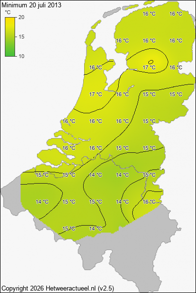 Minimum temperatuur 20 juli 2013