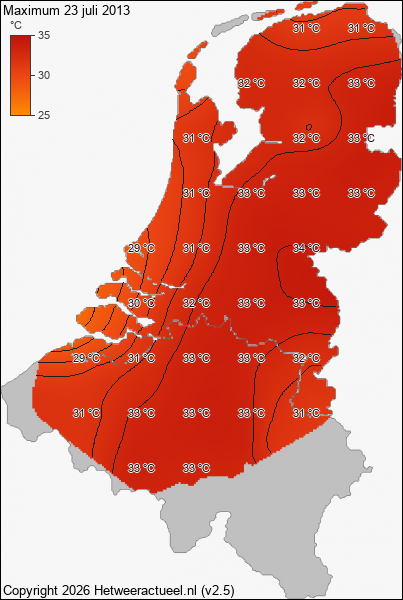 Maximum temperatuur 23 juli 2013