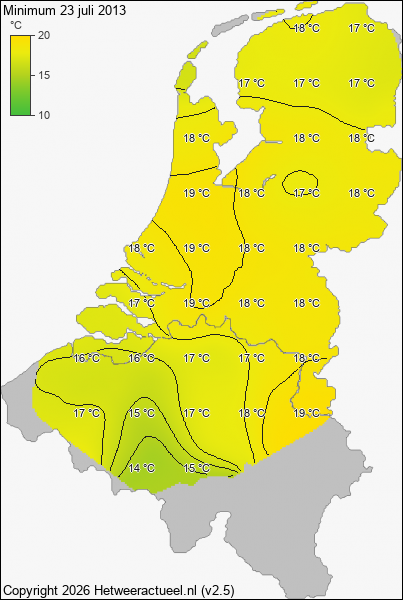 Minimum temperatuur 23 juli 2013