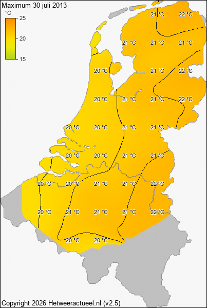 Maximum temperatuur 30 juli 2013