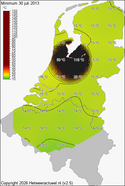 Minimum temperatuur 30 juli 2013