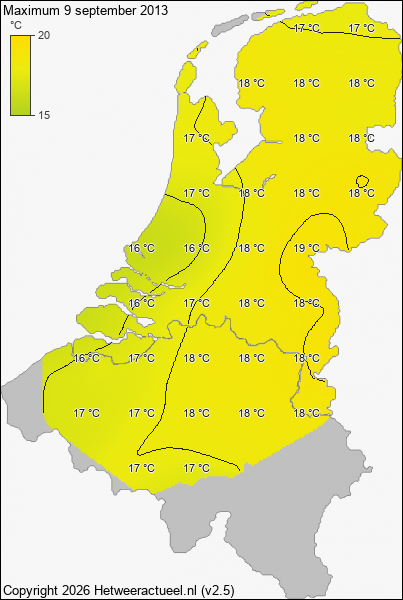 Maximum temperatuur 9 september 2013
