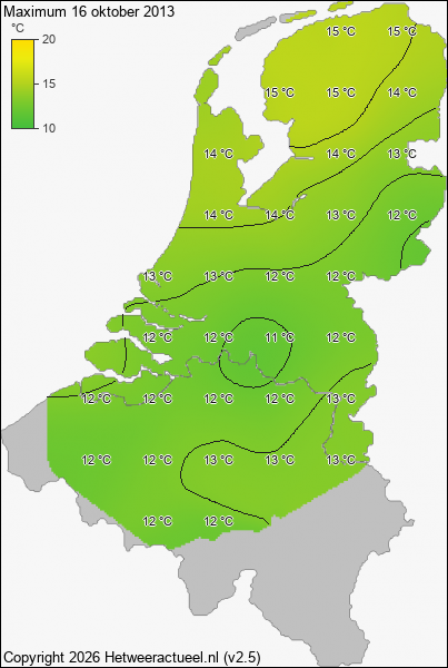 Maximum temperatuur 16 oktober 2013