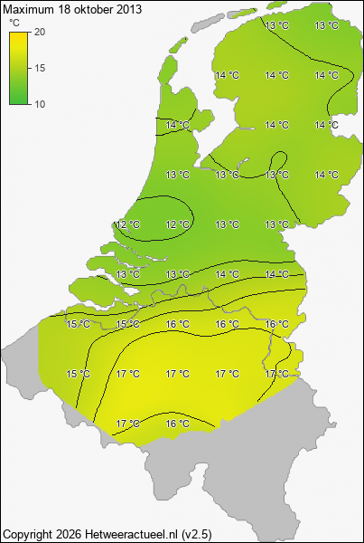 Maximum temperatuur 18 oktober 2013