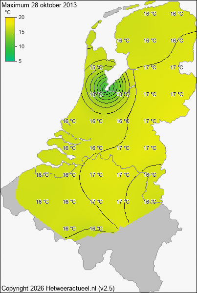 Maximum temperatuur 28 oktober 2013