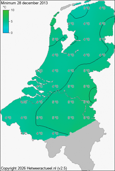 Minimum temperatuur 28 december 2013