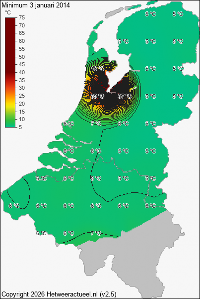 Minimum temperatuur 3 januari 2014