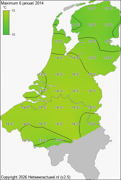 Maximum temperatuur 6 januari 2014
