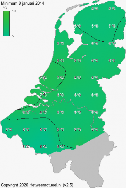 Minimum temperatuur 9 januari 2014
