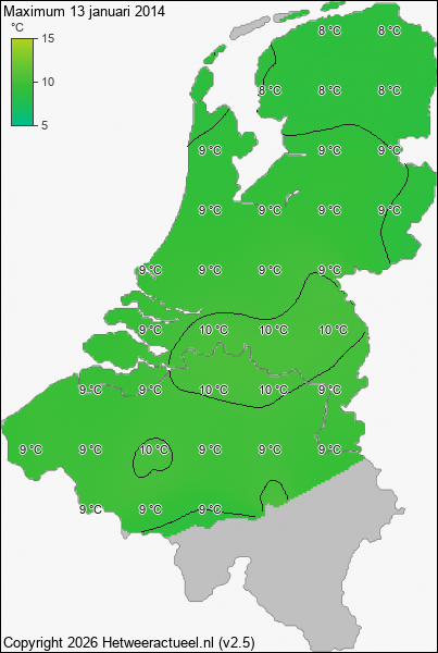 Maximum temperatuur 13 januari 2014