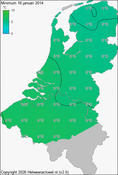 Minimum temperatuur 16 januari 2014