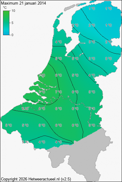 Maximum temperatuur 21 januari 2014