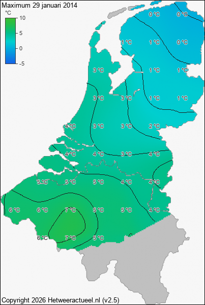 Maximum temperatuur 29 januari 2014