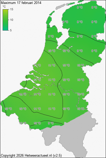Maximum temperatuur 17 februari 2014