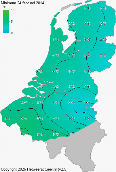 Minimum temperatuur 24 februari 2014