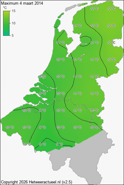 Maximum temperatuur 4 maart 2014