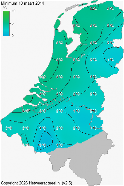 Minimum temperatuur 10 maart 2014