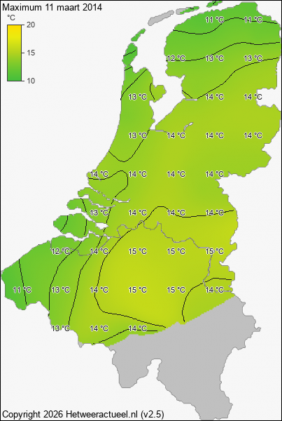 Maximum temperatuur 11 maart 2014