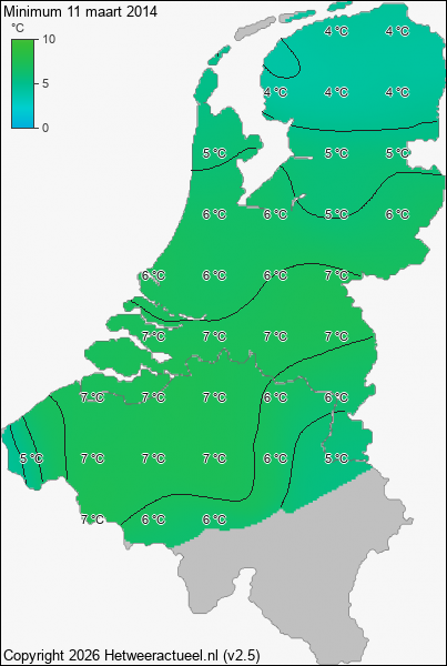 Minimum temperatuur 11 maart 2014
