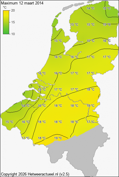 Maximum temperatuur 12 maart 2014