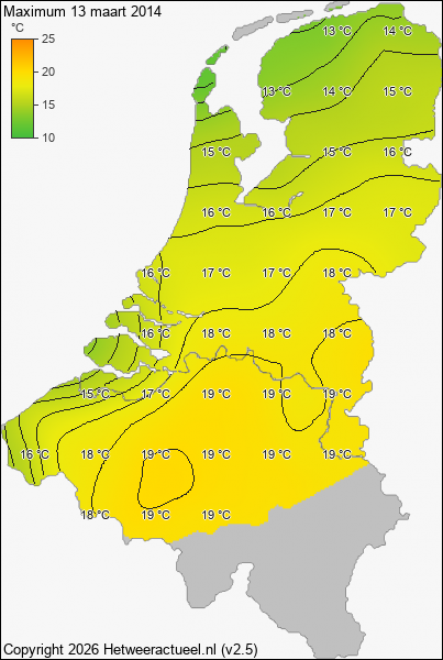 Maximum temperatuur 13 maart 2014