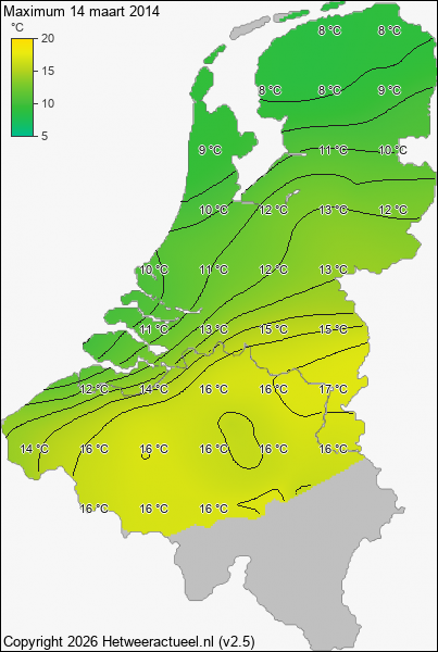 Maximum temperatuur 14 maart 2014