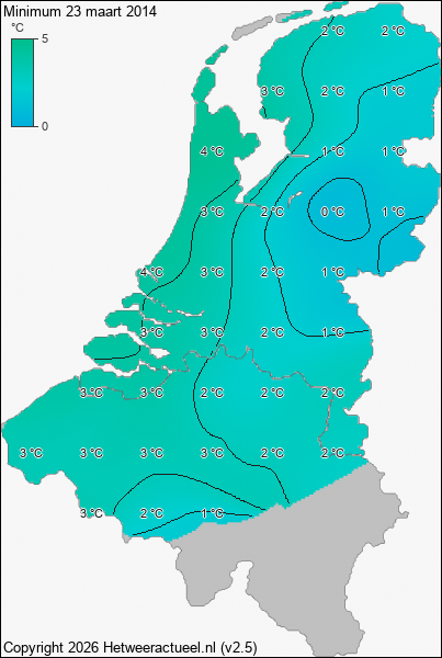 Minimum temperatuur 23 maart 2014