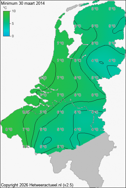 Minimum temperatuur 30 maart 2014