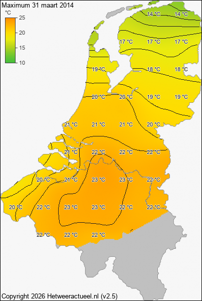 Maximum temperatuur 31 maart 2014