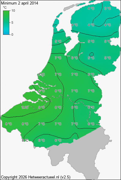 Minimum temperatuur 2 april 2014