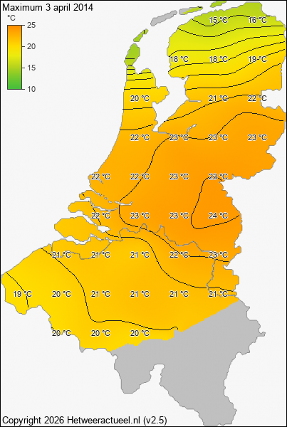 Maximum temperatuur 3 april 2014
