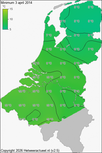 Minimum temperatuur 3 april 2014