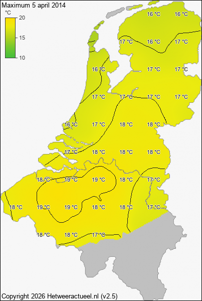Maximum temperatuur 5 april 2014