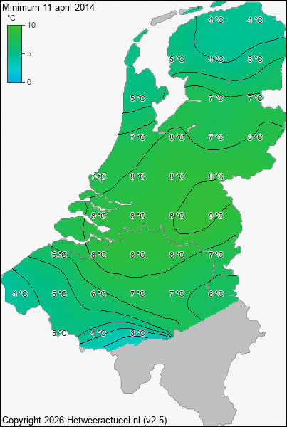 Minimum temperatuur 11 april 2014
