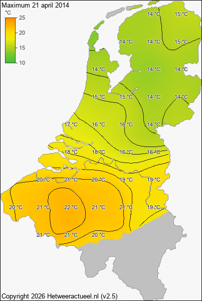 Maximum temperatuur 21 april 2014