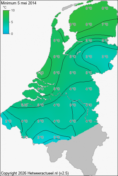 Minimum temperatuur 5 mei 2014