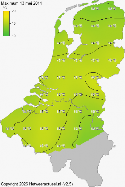 Maximum temperatuur 13 mei 2014