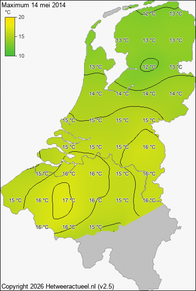 Maximum temperatuur 14 mei 2014