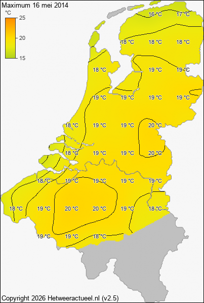 Maximum temperatuur 16 mei 2014