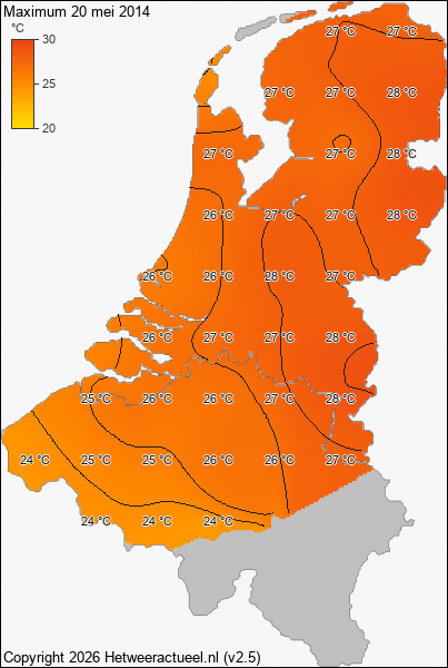 Maximum temperatuur 20 mei 2014
