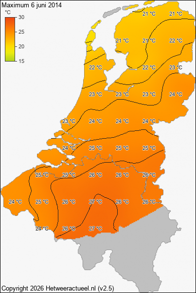 Maximum temperatuur 6 juni 2014